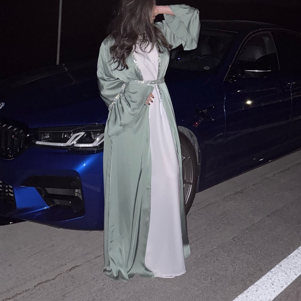 Green and White Abaya